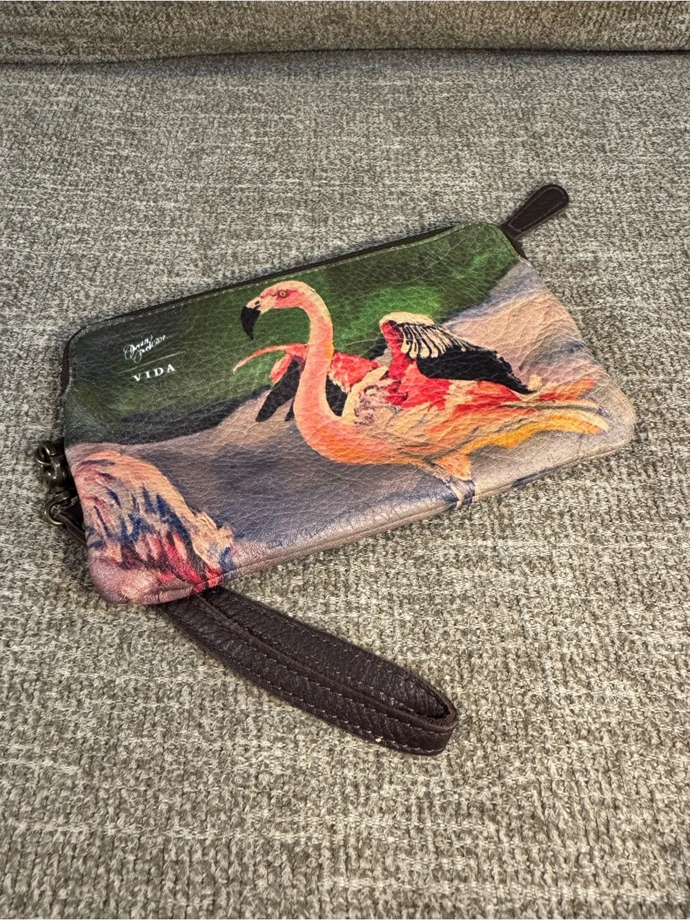 VIDA Flamingo Print Wristlet in Pink and Green - Picture 12 of 12